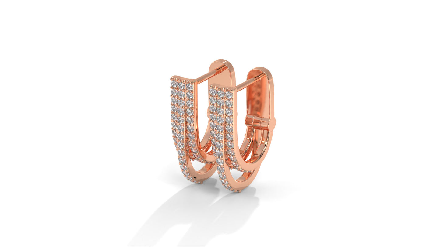0.41 CTW Round Diamond Triple-Row Hoop Earrings in 14K Rose Gold – Pavé Setting