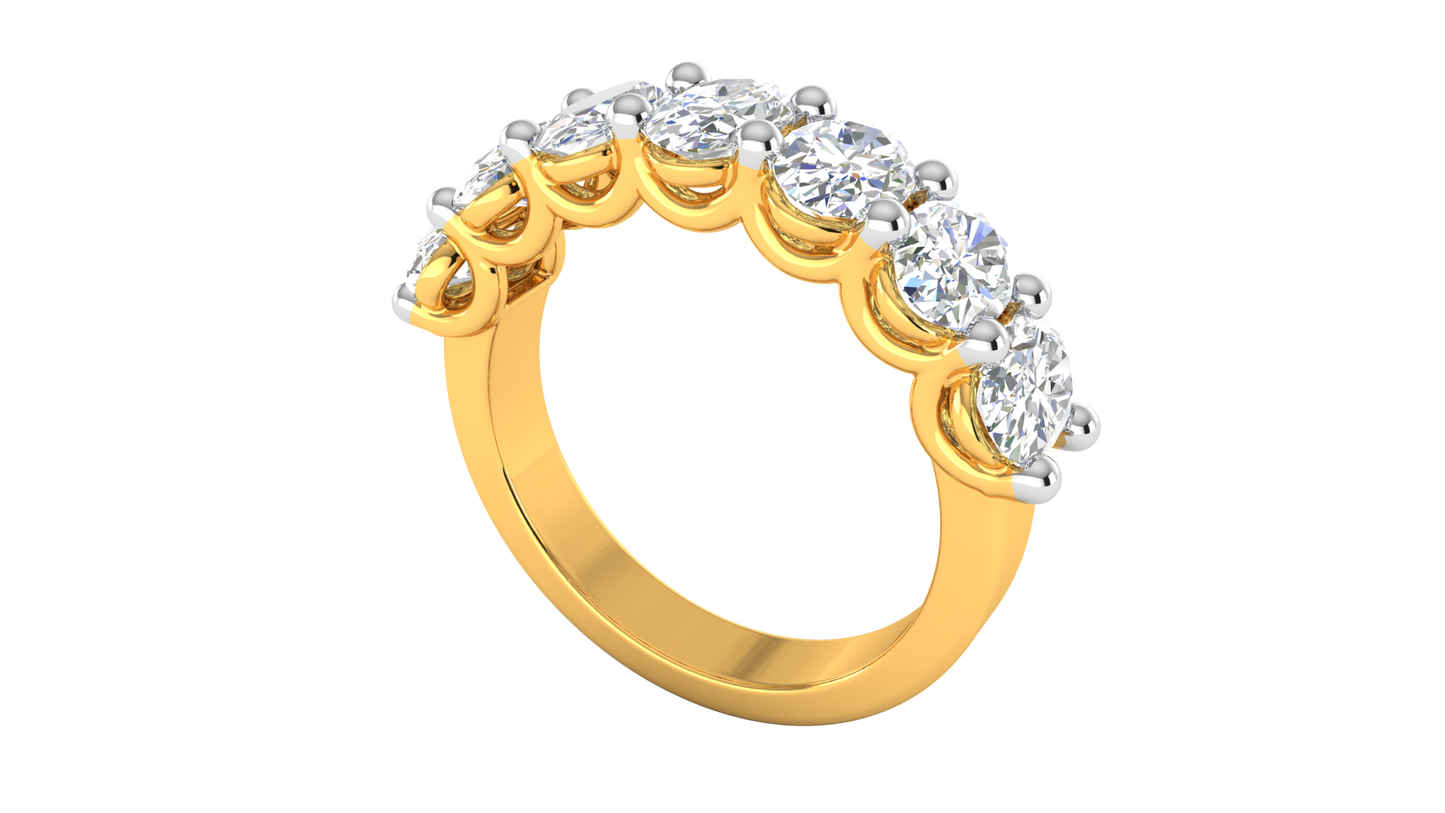 2.80 CTW Oval Cut Diamond 7 - Stone Wedding Band in 14K Yellow Gold - U - Shape Prong Setting