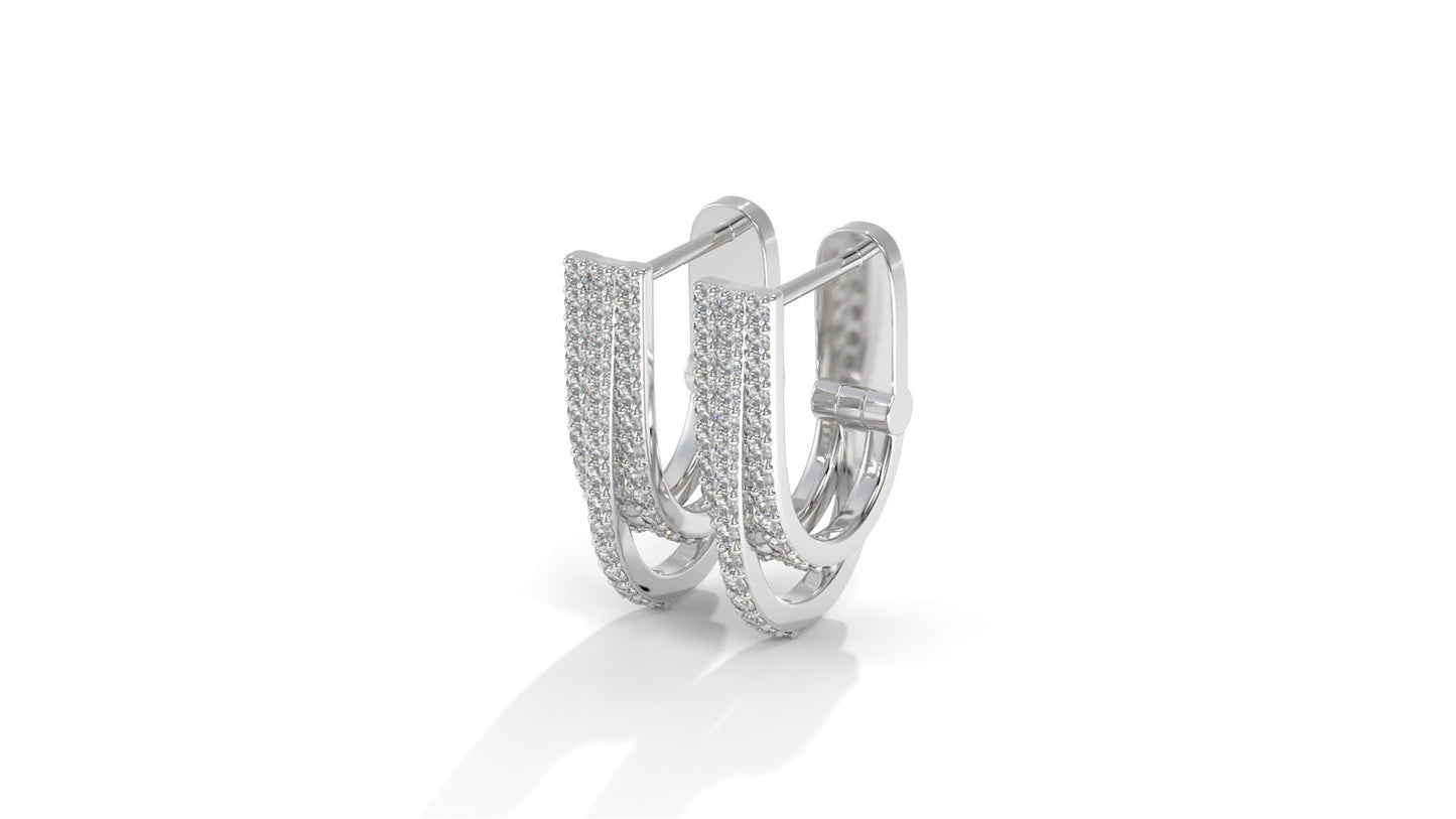 0.41 CTW Round Diamond Triple-Row Hoop Earrings in 14K White Gold – Pavé Setting