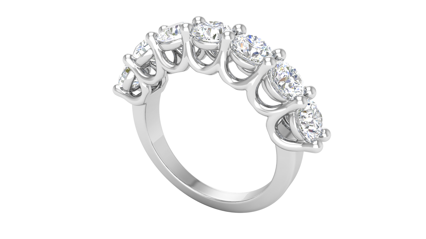 2.80 CTW Round Diamond 7 - Stone Wedding Band in 14K White Gold - U - Shape Prong Setting
