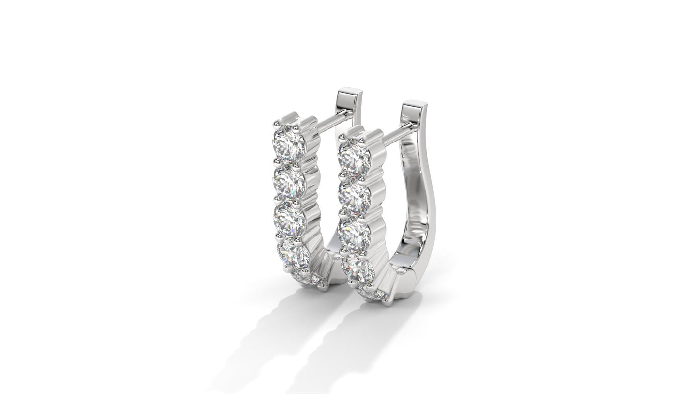 0.74 CTW Round Diamond Hoop Earrings In 14K White Gold – Shared-Prong Setting