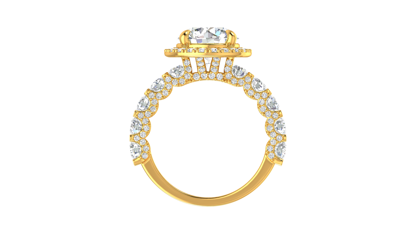 3.00 Ctw Round Brilliant Diamond Halo Engagement Ring In 14K Yellow Gold