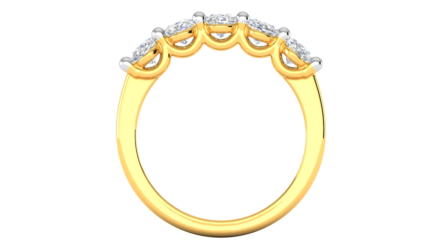 2.00 Ctw Luxurious Oval Cut Five-Stone Wedding Band With U-Shape Prong Setting In 14K Yellow Gold