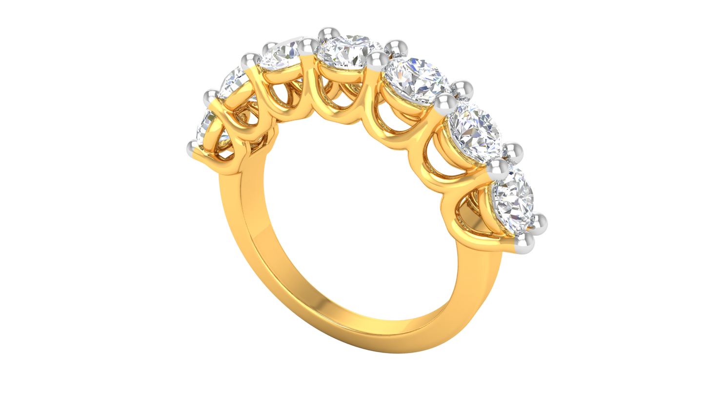 2.80 CTW Round Diamond 7 - Stone Wedding Band in 14K Yellow Gold - U - Shape Prong Setting