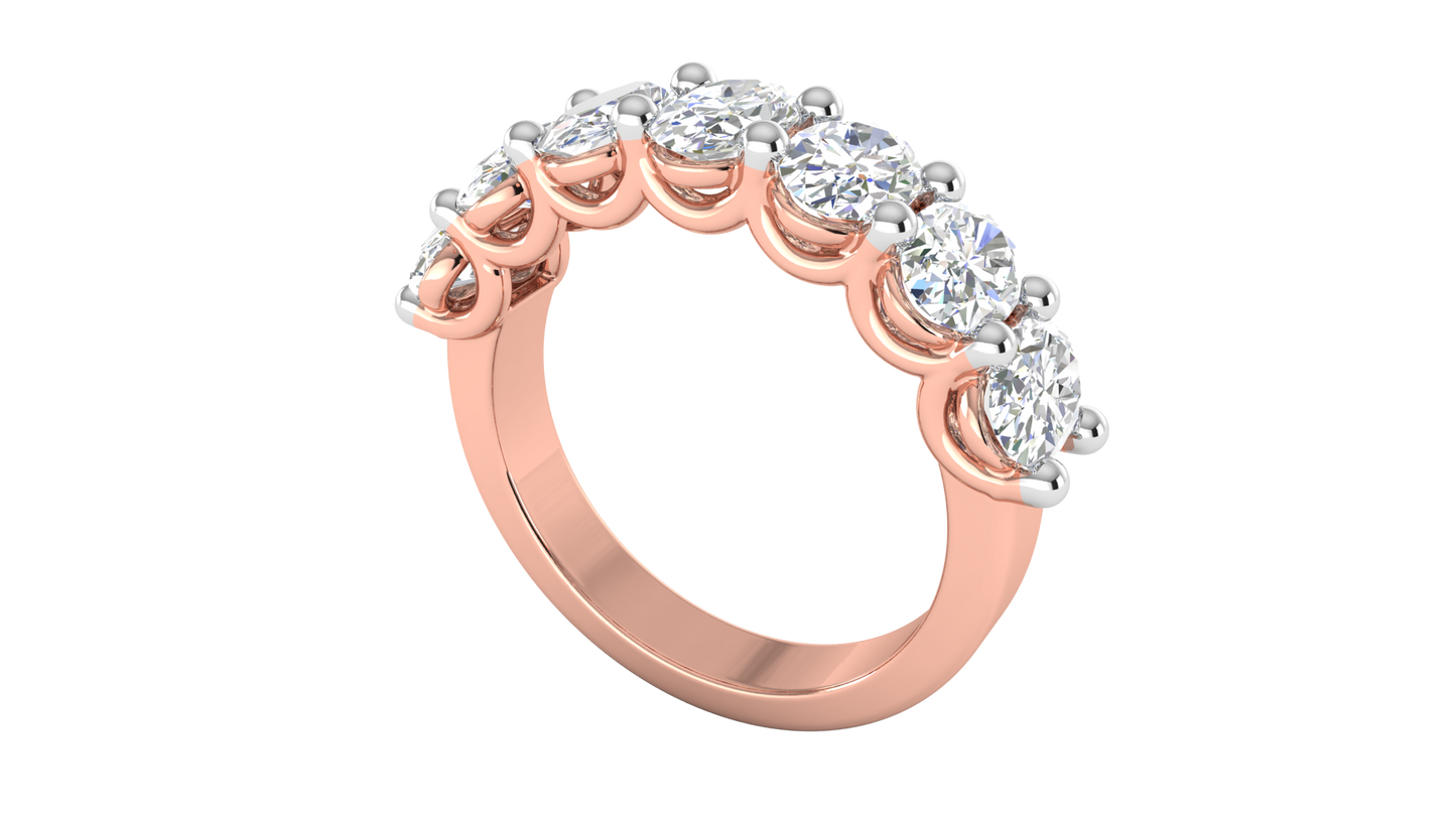 2.80 CTW Oval Cut Diamond 7 - Stone Wedding Band in 14K Rose Gold - U - Shape Prong Setting
