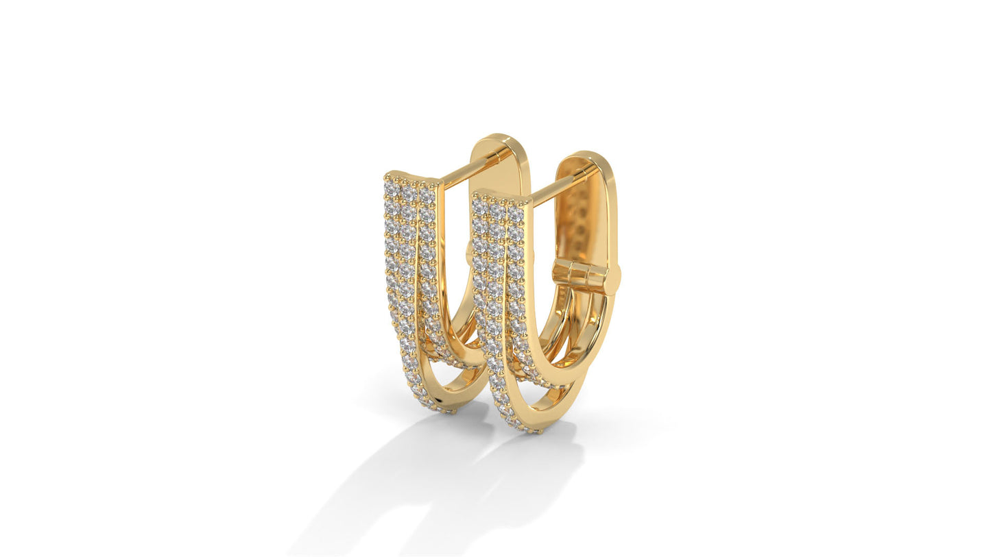0.41 CTW Round Diamond Triple-Row Hoop Earrings in 14K Yellow Gold – Pavé Setting
