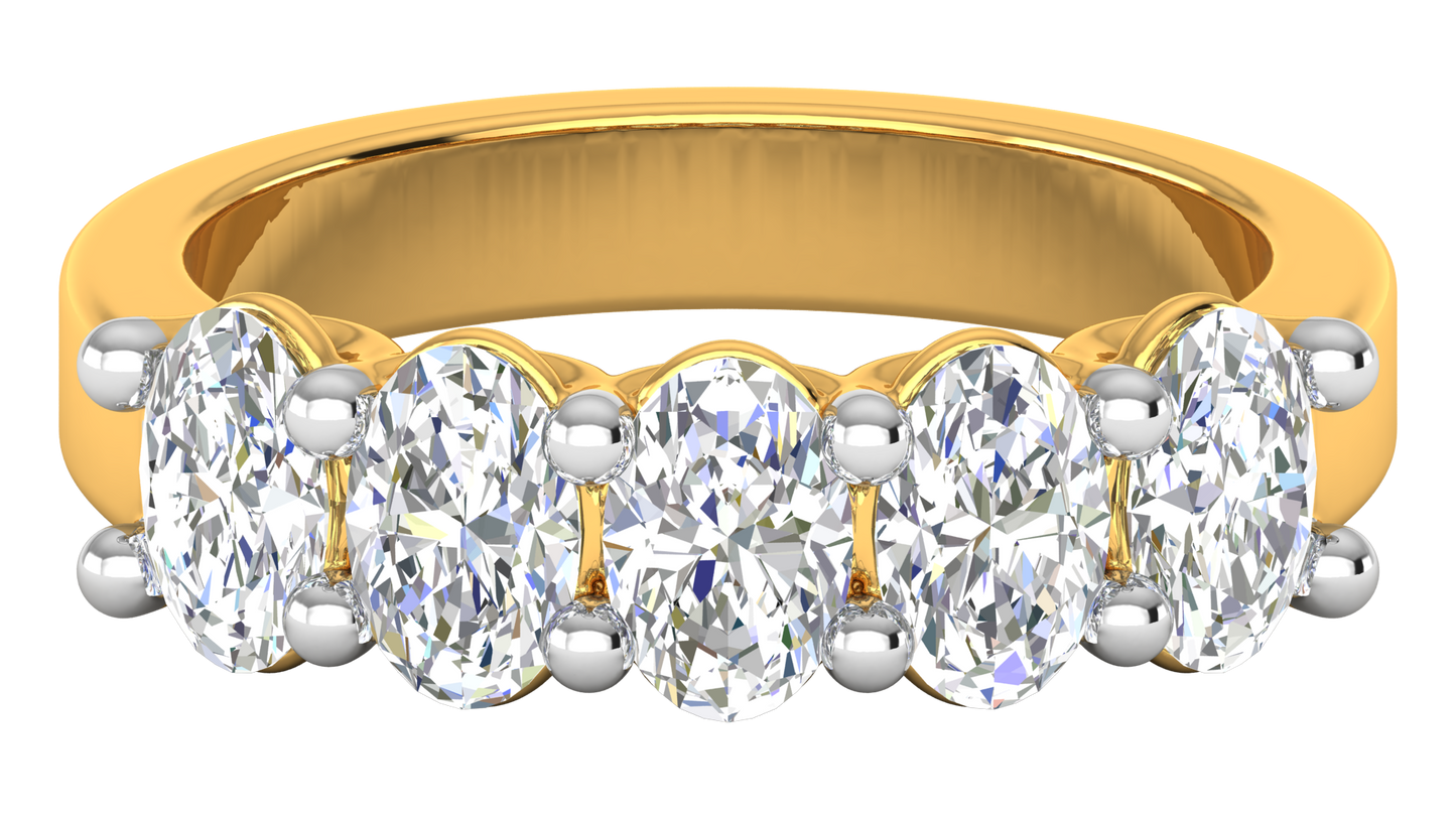 2.00 Ctw Luxurious Oval Cut Five-Stone Wedding Band With U-Shape Prong Setting In 14K Yellow Gold