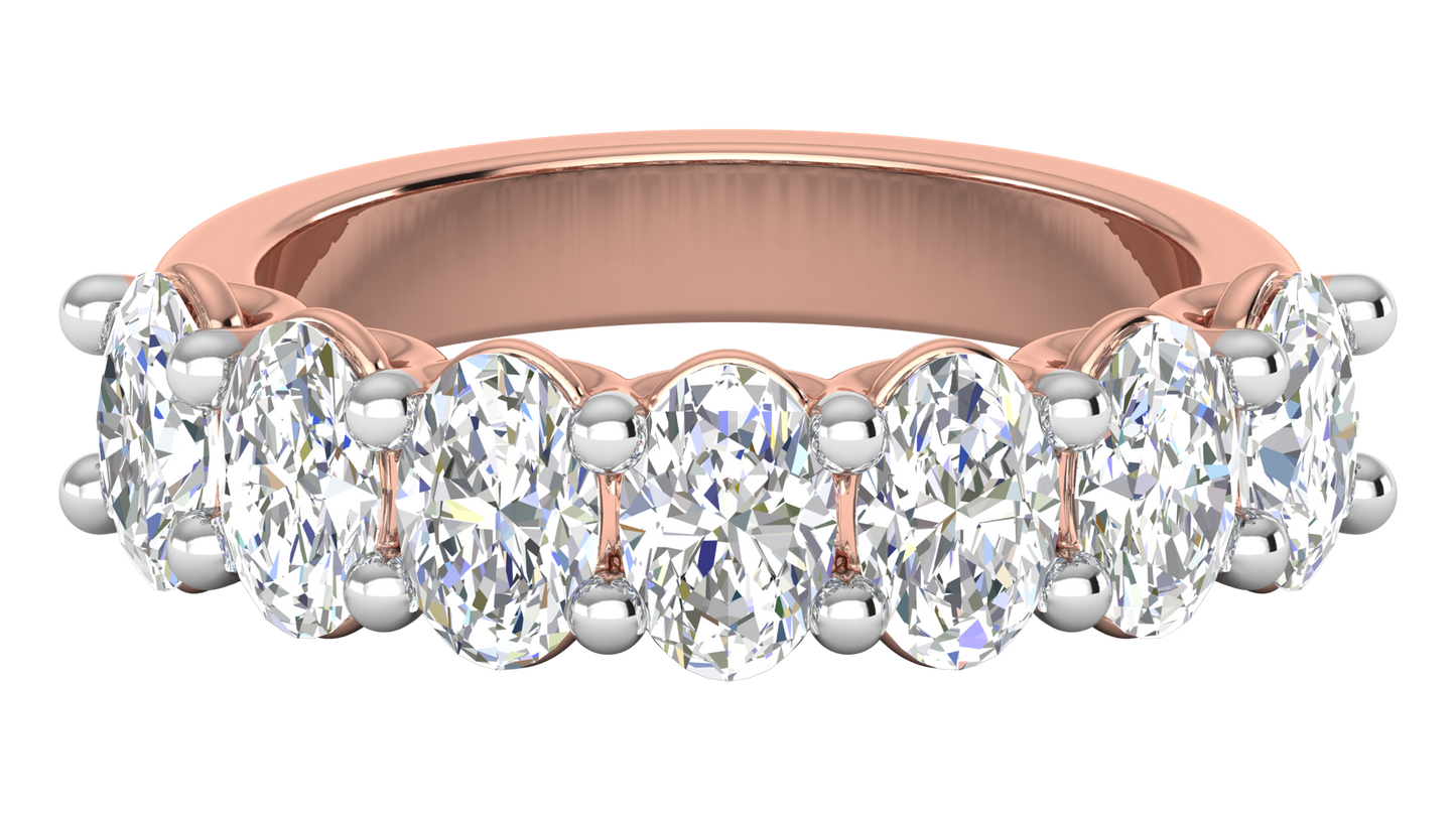 2.80 CTW Oval Cut Diamond 7 - Stone Wedding Band in 14K Rose Gold - U - Shape Prong Setting