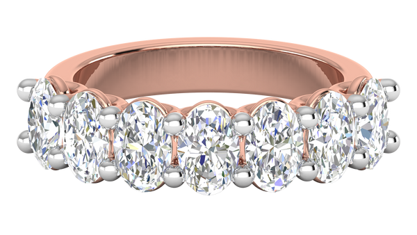 2.80 CTW Oval Cut Diamond 7 - Stone Wedding Band in 14K Rose Gold - U - Shape Prong Setting