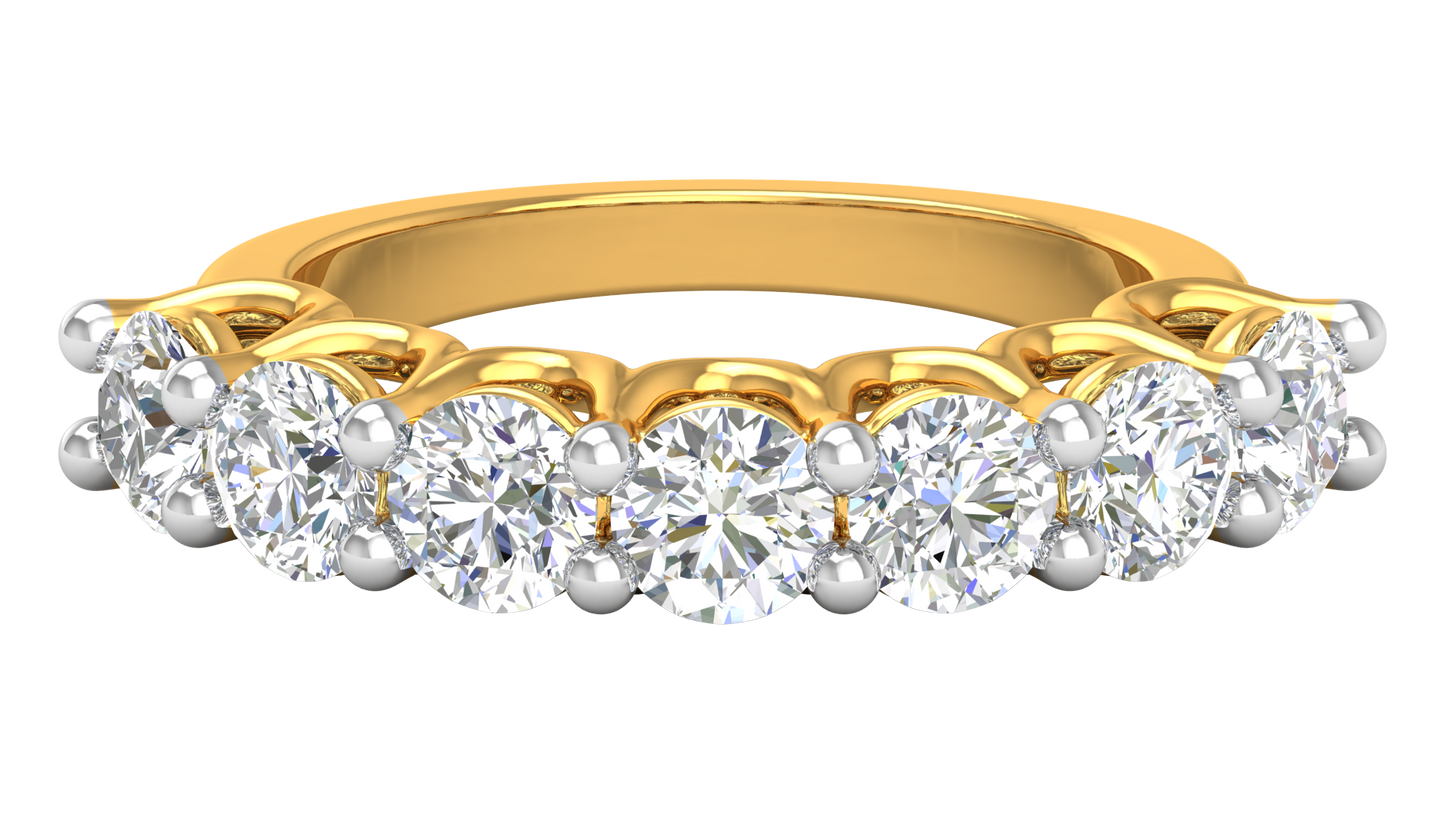 2.80 CTW Round Diamond 7 - Stone Wedding Band in 14K Yellow Gold - U - Shape Prong Setting