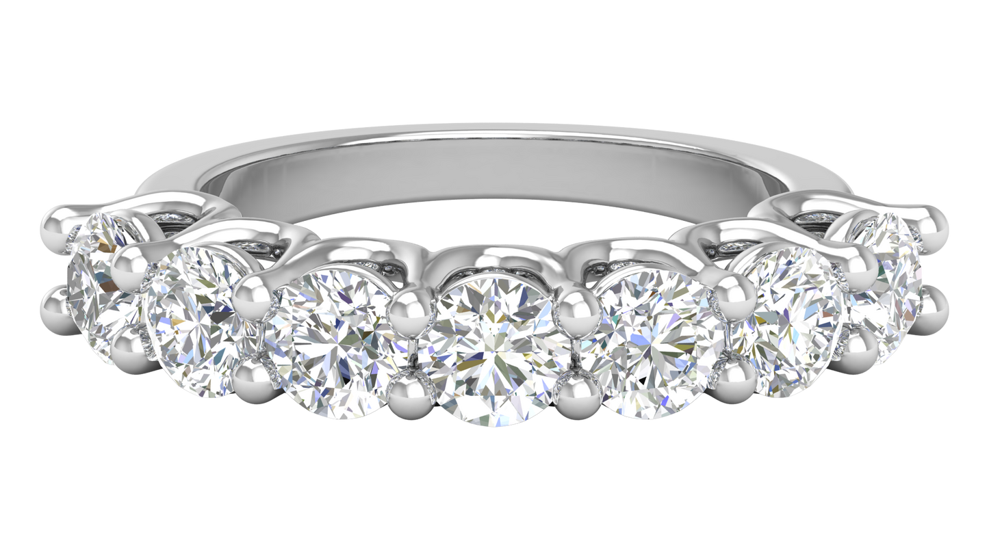 2.80 CTW Round Diamond 7 - Stone Wedding Band in 14K White Gold - U - Shape Prong Setting