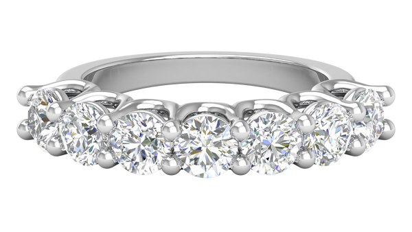 2.80 CTW Round Diamond 7 - Stone Wedding Band in 14K White Gold - U - Shape Prong Setting