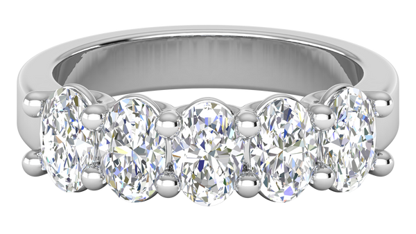 2.00 Ctw Luxurious Oval Cut Five-Stone Wedding Band With U-Shape Prong Setting In 14K White Gold