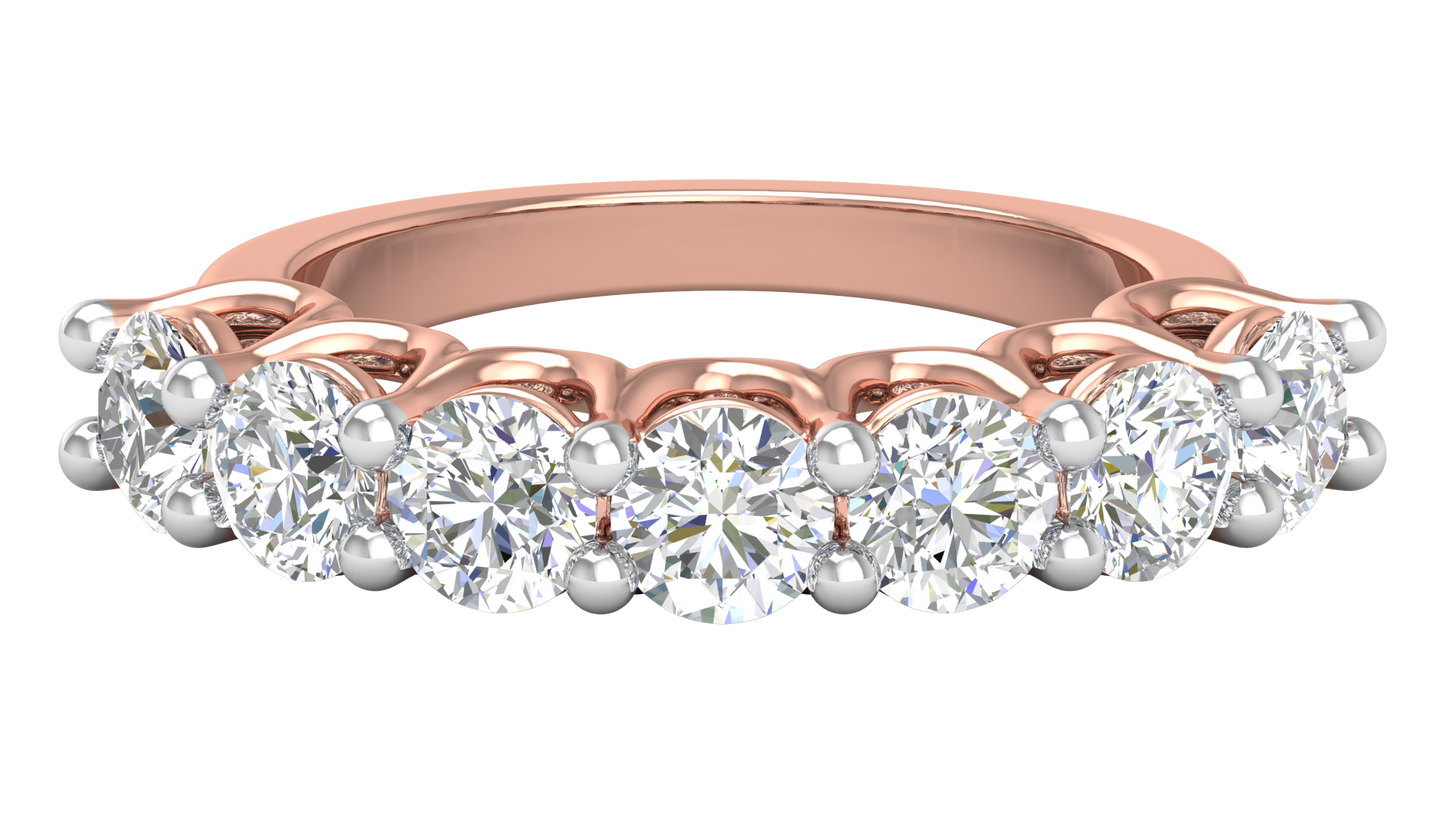 2.80 CTW Round Diamond 7 - Stone Wedding Band in 14K Rose Gold - U - Shape Prong Setting