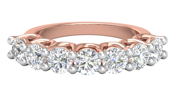 2.80 CTW Round Diamond 7 - Stone Wedding Band in 14K Rose Gold - U - Shape Prong Setting