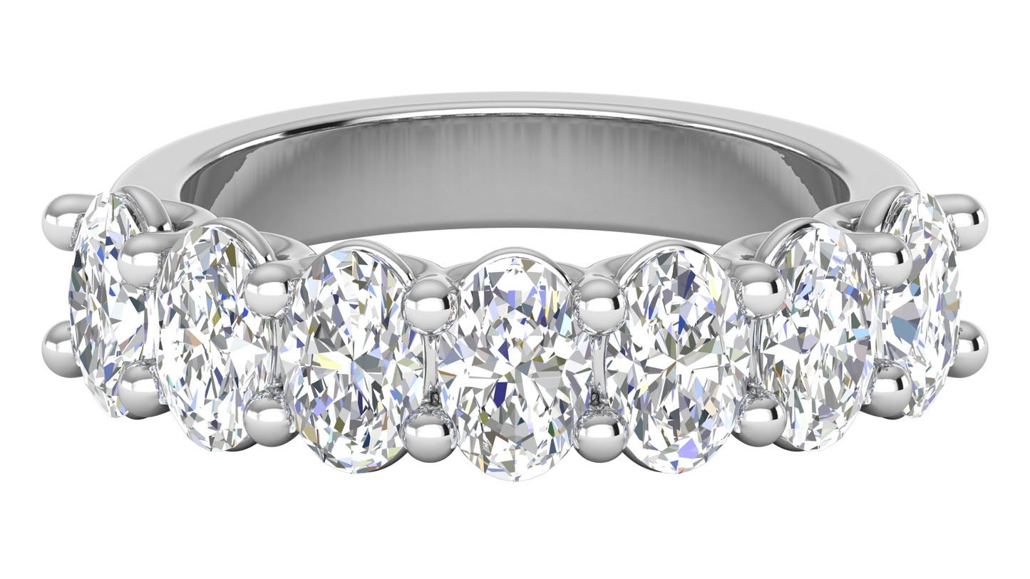 2.80 CTW Oval Cut Diamond 7-Stone Wedding Band in 14K White Gold - U - Shape Prong Setting