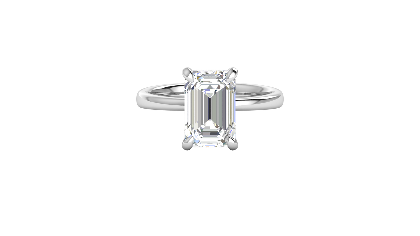 4.00 Ctw Emerald Cut Solitaire Engagement Ring Set In 14K White Gold