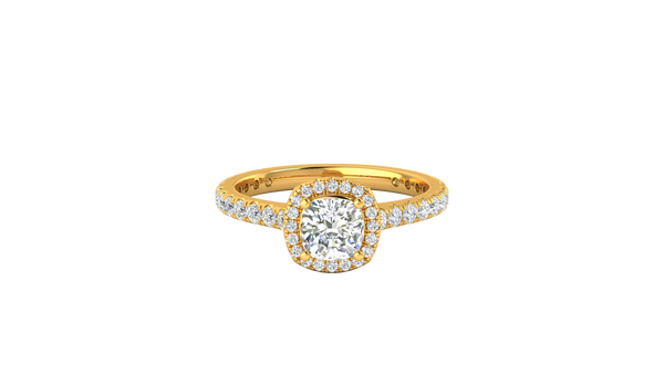 1 Carat Cushion-Cut Halo Engagement Ring With Pavé Diamond Band In 14K Yellow Gold