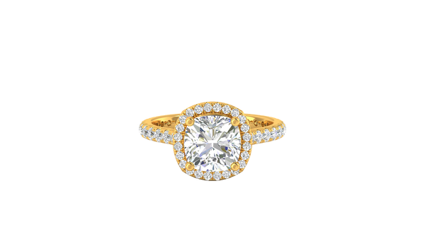 3 Carat Cushion-Cut Halo Engagement Ring With Pavé Diamond Band In 14K Yellow Gold