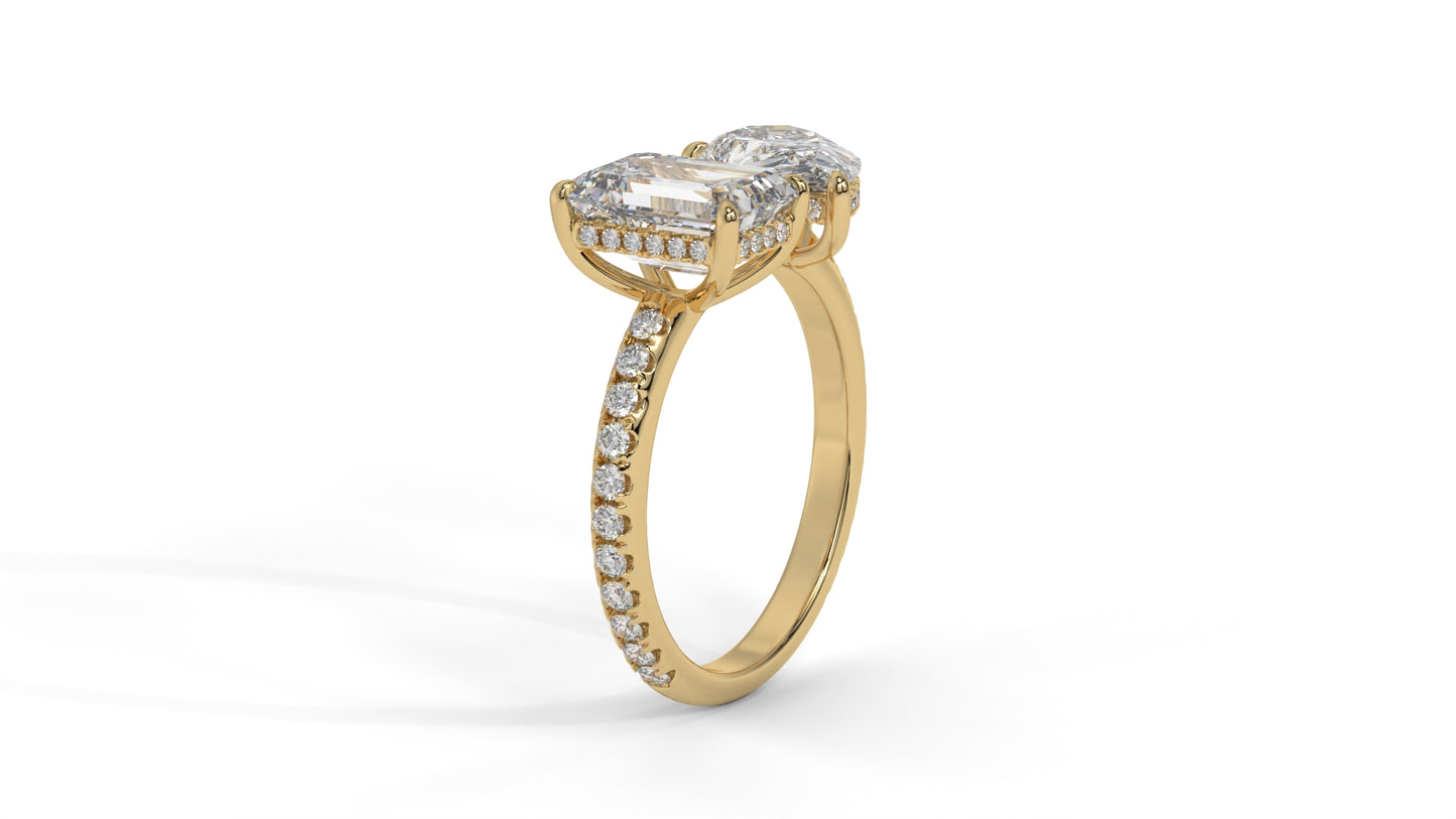 4.50 CTW Toi et Moi Diamond Ring in 14K Yellow Gold with Pear and Emerald Cut Diamonds
