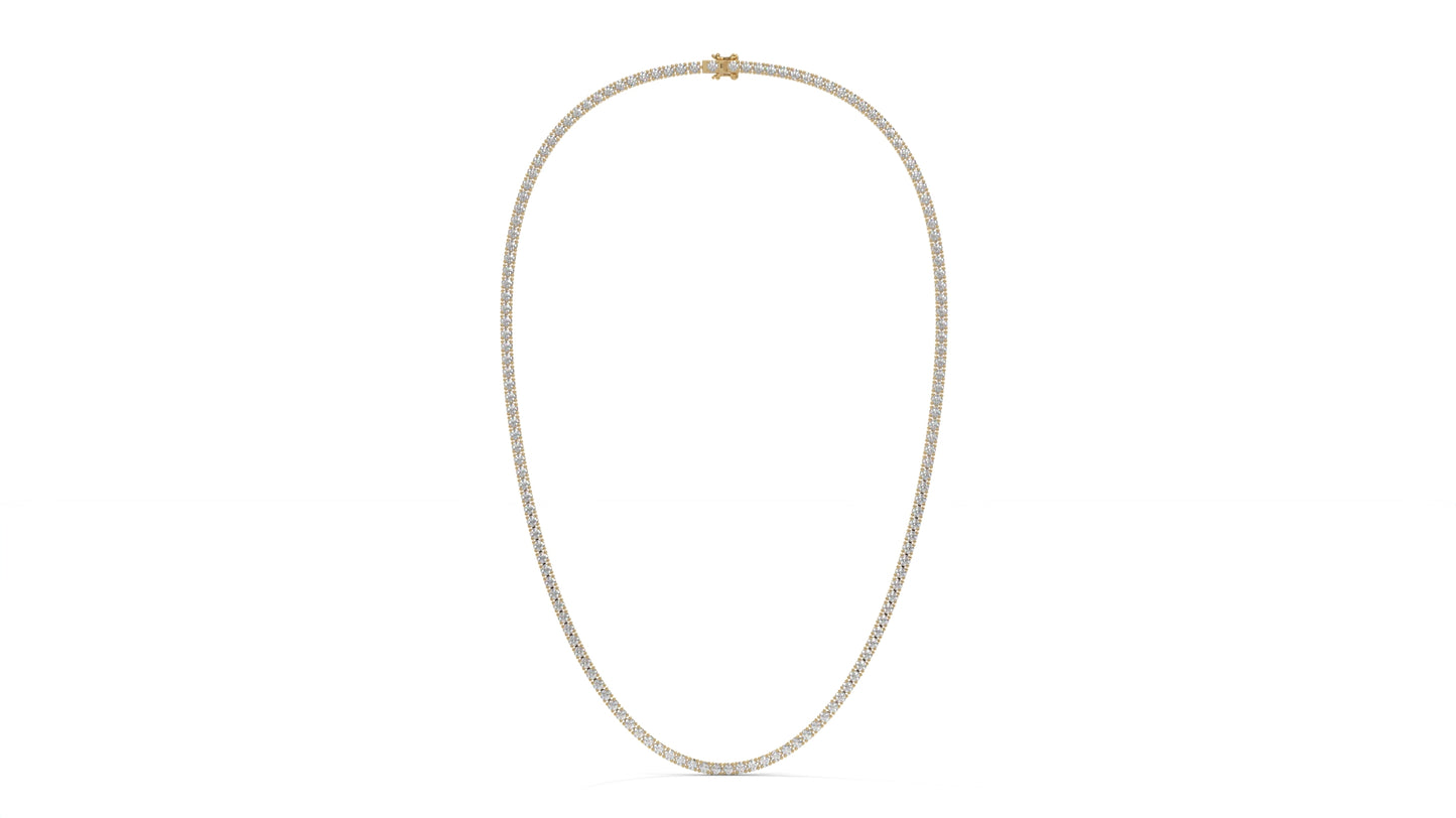 10 CTW Diamond Tennis Necklace in 14K Yellow Gold – Classic Round Cut Single Row In 17 Inch