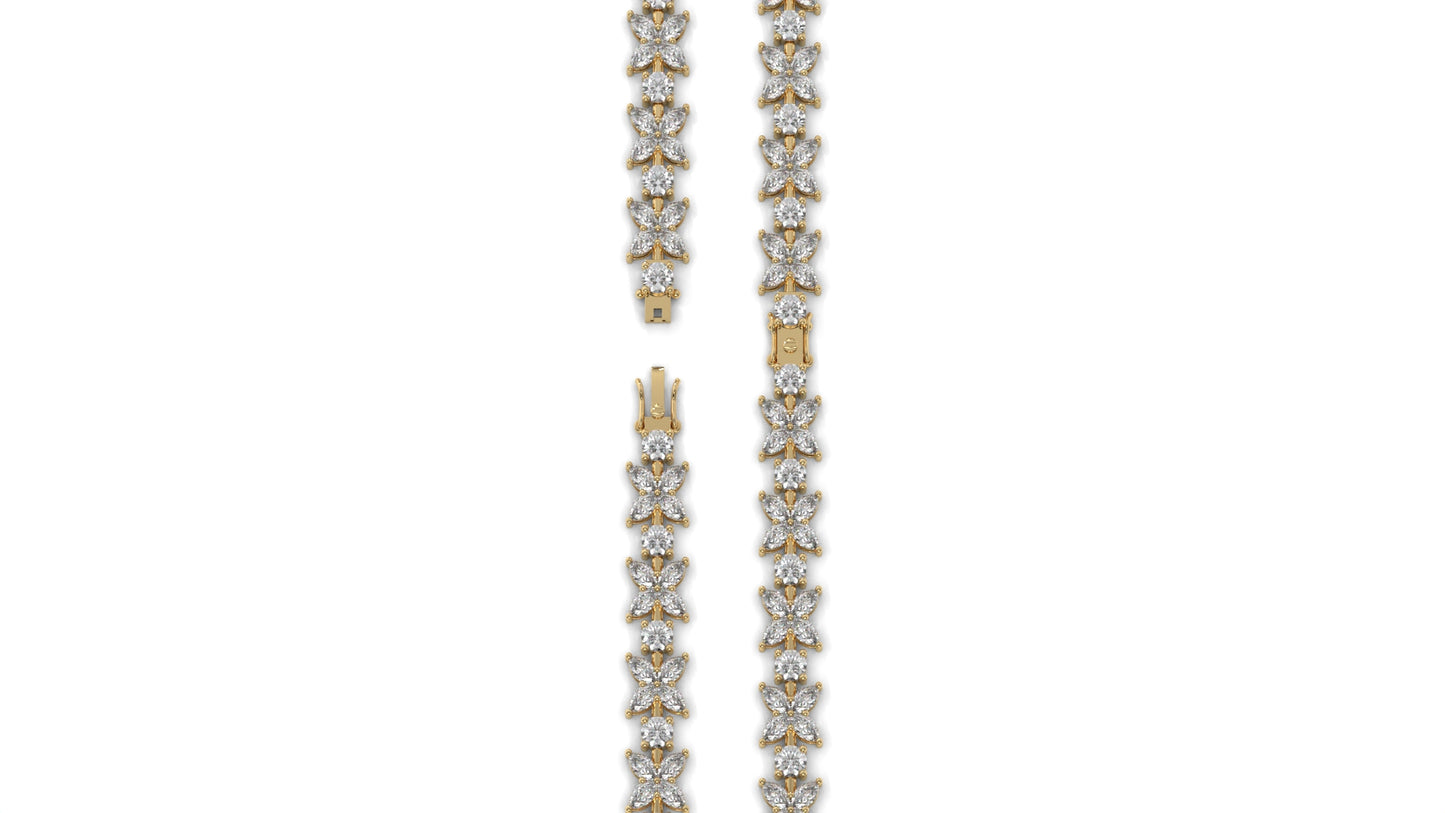 9.74 CTW Diamond Floral Bracelet in 14K Yellow Gold - Elegant Nature-Inspired Design