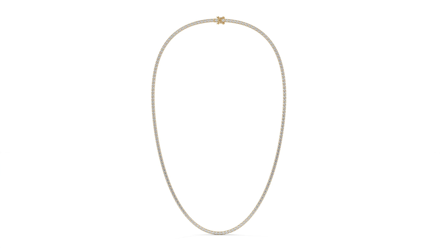 7.50 CTW Diamond Tennis Necklace in 14K Yellow Gold – Classic Round Cut Single Row In 17 Inch