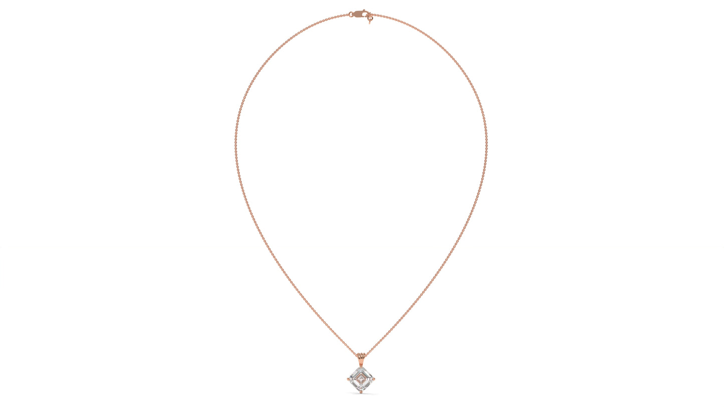 3.00 CTW Asscher-Cut Diamond Solitaire Pendant in 14K Rose Gold – Secure Claw-Prong Setting