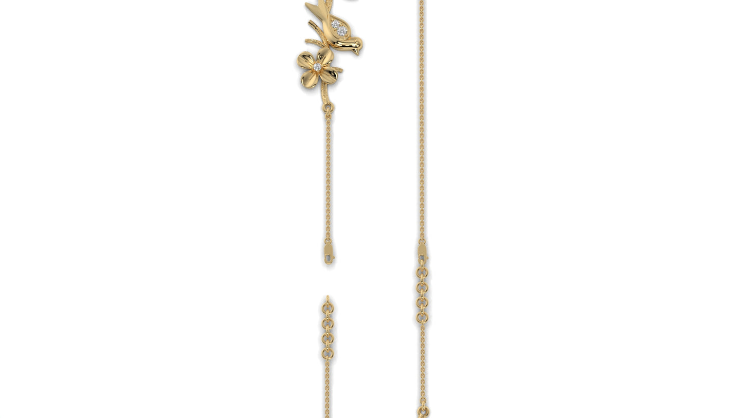 0.19 CTW Diamond Bird and Flower Bracelet in 14K Yellow Gold