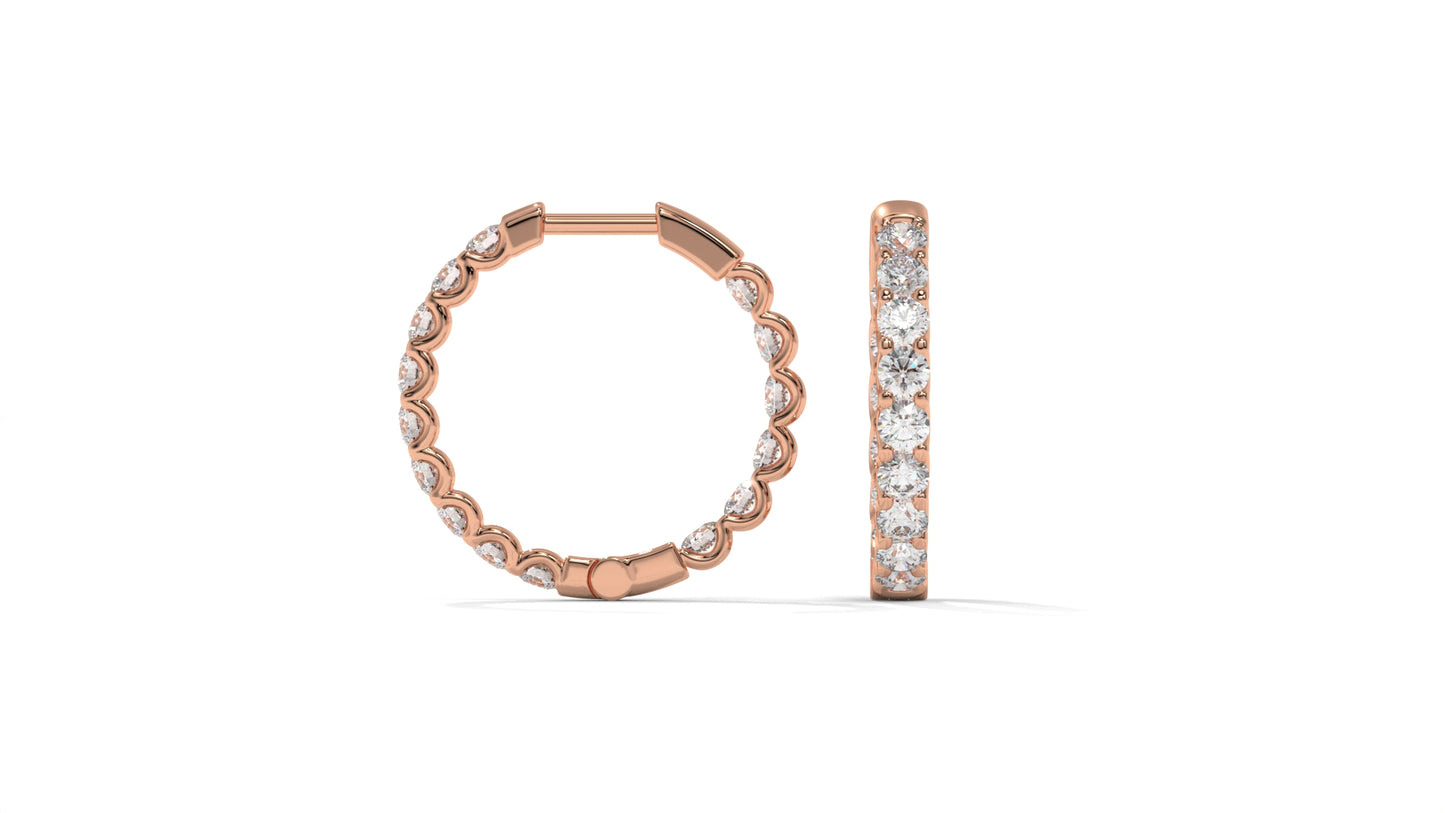 1.56 CTW Round Diamond Hoop Earrings in 14K Rose Gold