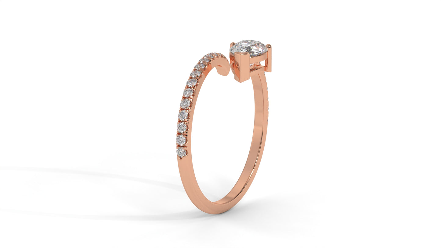 1.03 CTW Pear Diamond Wrap Ring in 14K Rose Gold with Pavé Band