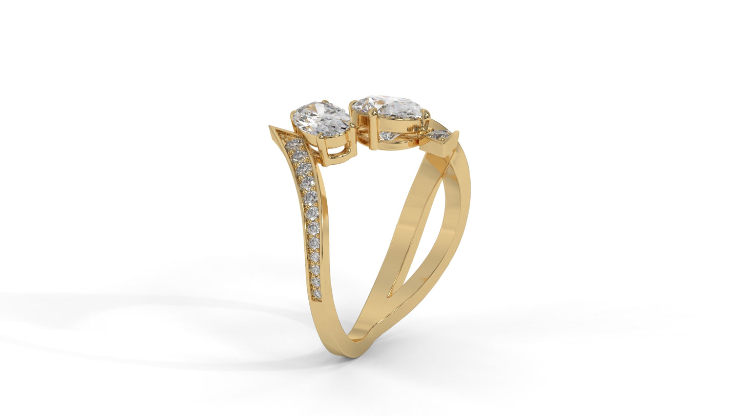 2.07 CTW Toi et Moi Diamond Ring in 14K Yellow Gold with Oval and Round Diamonds
