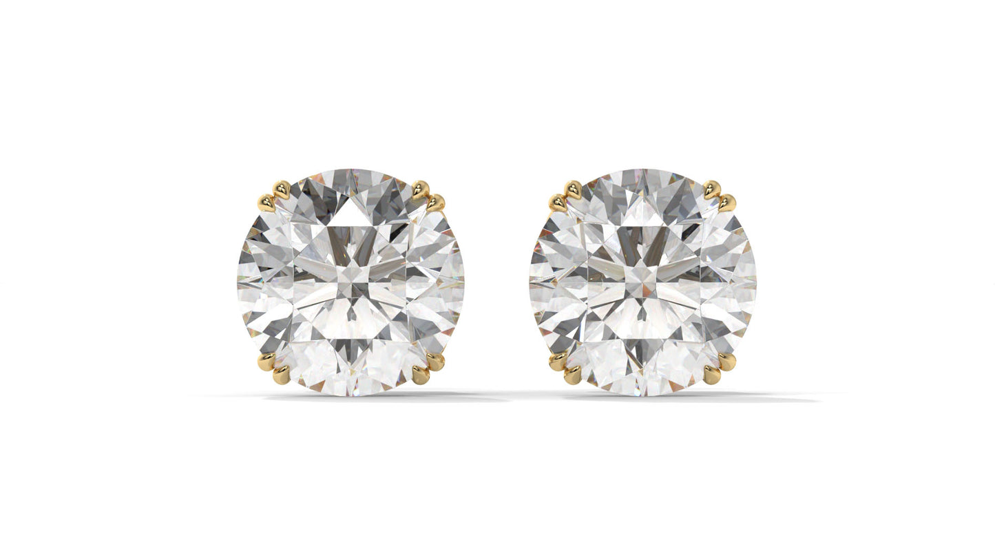 3 CTW Round Diamond Stud Earrings In 14K Yellow Gold – Brilliant-Cut, Four-Prong Filigree Basket, Screw Back