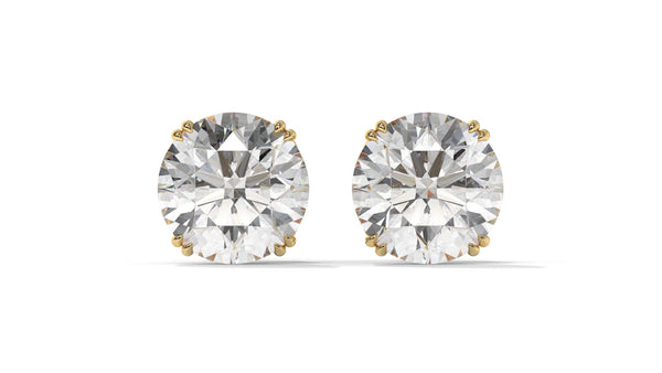 3 CTW Round Diamond Stud Earrings In 14K Yellow Gold – Brilliant-Cut, Four-Prong Filigree Basket, Screw Back