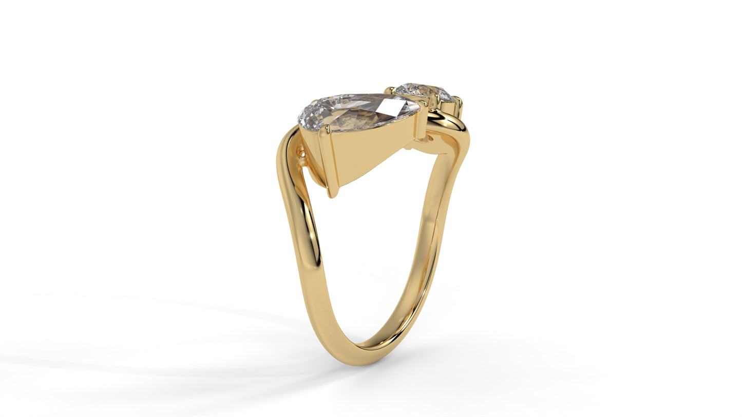 2.21 CTW Toi et Moi Diamond Ring in 14K Yellow Gold with Round and Pear Cut Diamonds