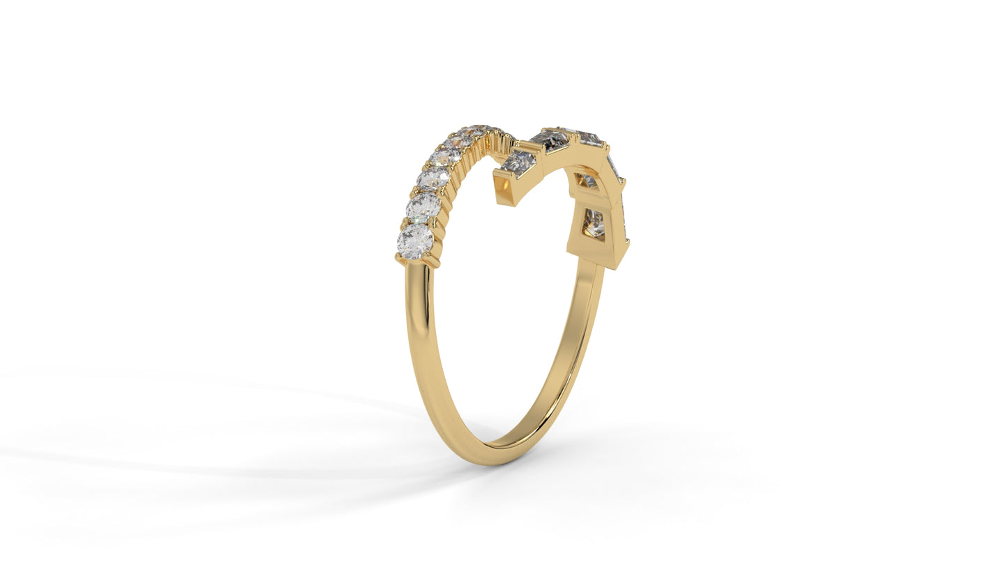 1.50 CTW Round and Tapered Baguette Diamond Ring in 14K Yellow Gold