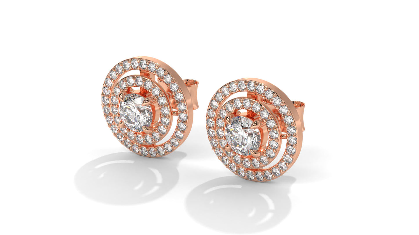 1.92 CTW Round Diamond Double-Halo Stud Earrings in 14K Rose Gold