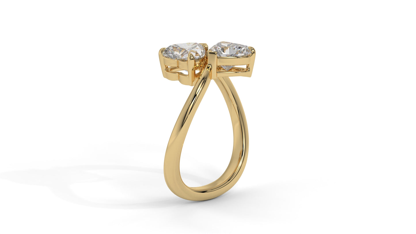 2.00 CTW Toi et Moi Diamond Ring in 14K Yellow Gold with Heart Shape Diamonds