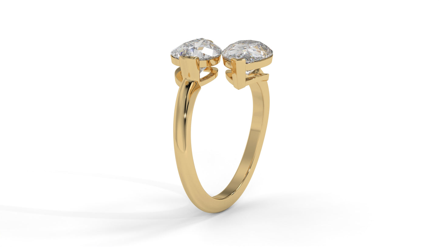 5.00 CTW Toi et Moi Diamond Ring in 14K Yellow Gold with Pear-Shape Diamonds