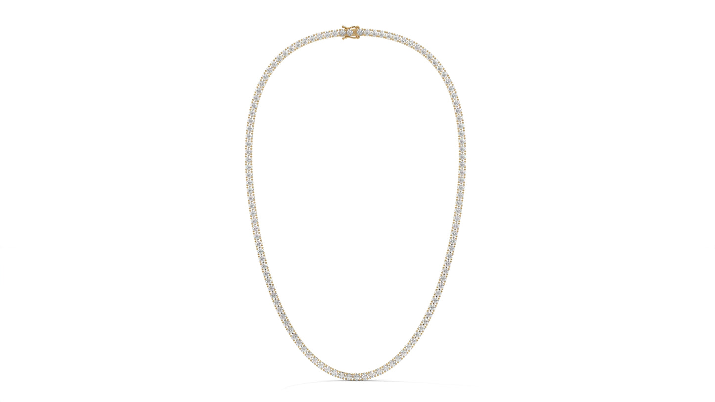 15 CTW Diamond Tennis Necklace in 14K Yellow Gold – Classic Round Cut Single Row In 17 Inch