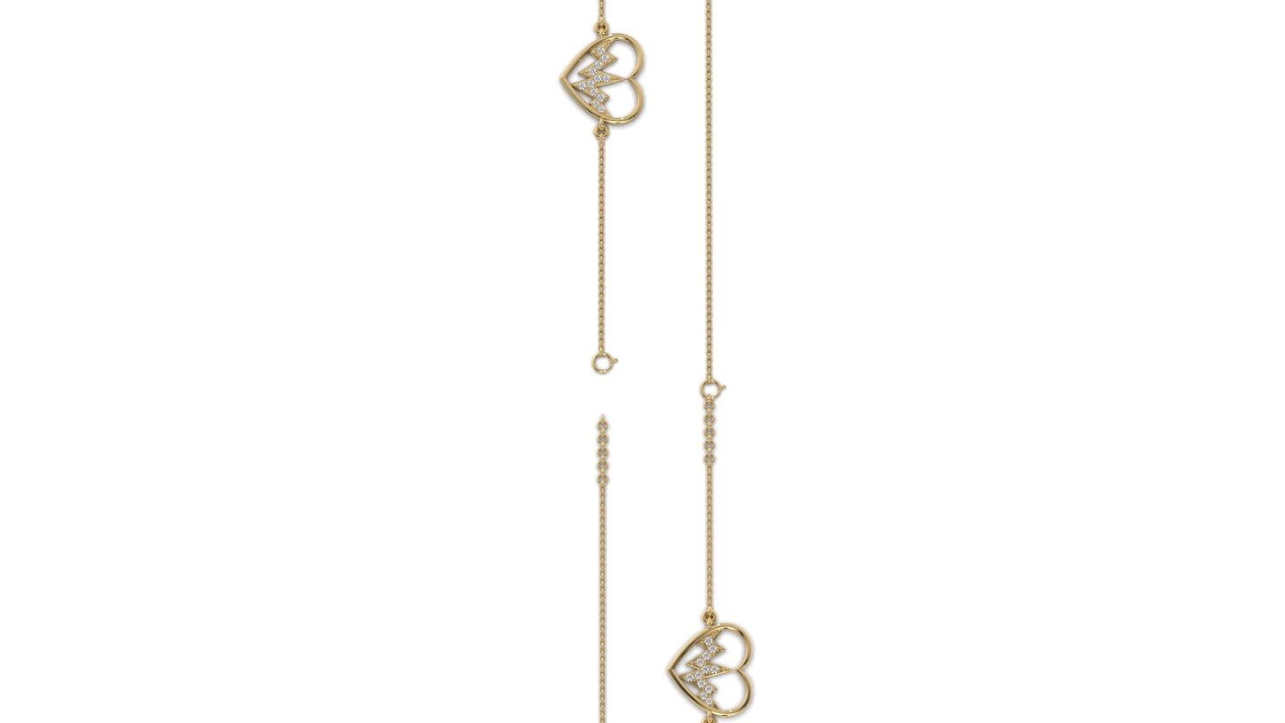 0.11 CTW Diamond Heartbeat Bracelet in 14K Yellow Gold – Heart Outline Design