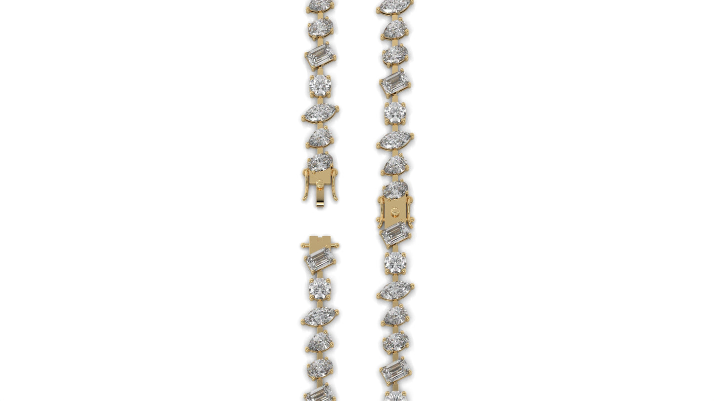 12.50 CTW Mixed Shape Diamond Bracelet in 14K Yellow Gold – Round, Emerald, Oval, Pear & Marquise Cut