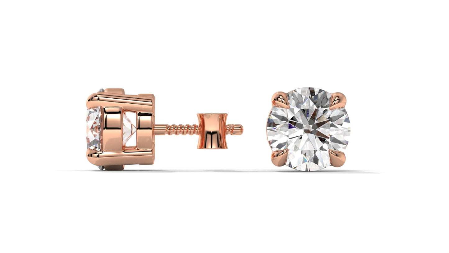6 CTW Round Diamond Stud Earrings In 14K Rose Gold – Brilliant-Cut Solitaire, Four-Prong Setting