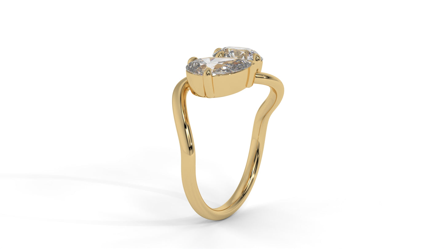 2.50 CTW Toi et Moi Diamond Ring in 14K Yellow Gold with Round and Pear Cut Diamonds