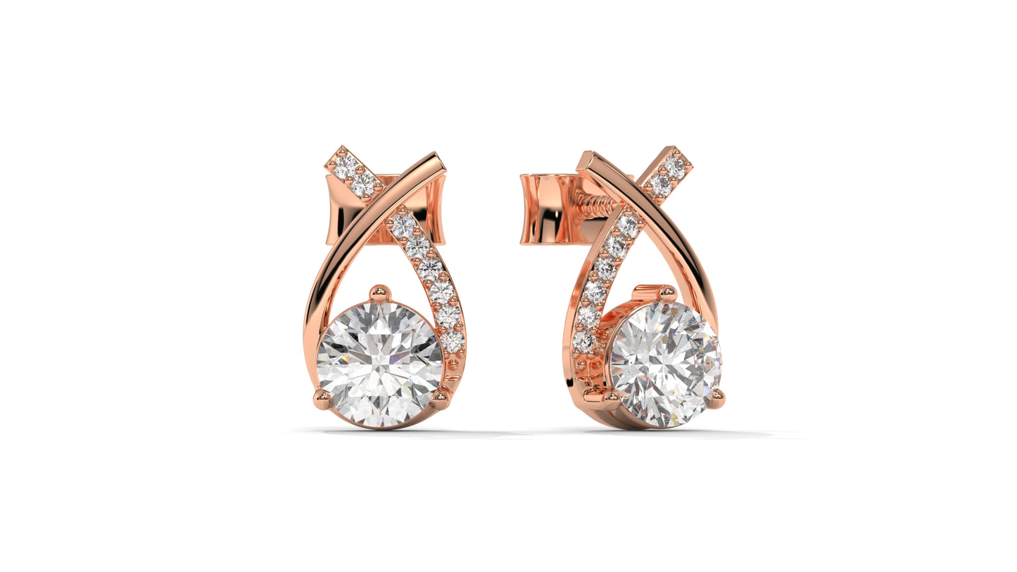1.08 CTW Round Diamond Modern Drop Earrings in 14K Rose Gold