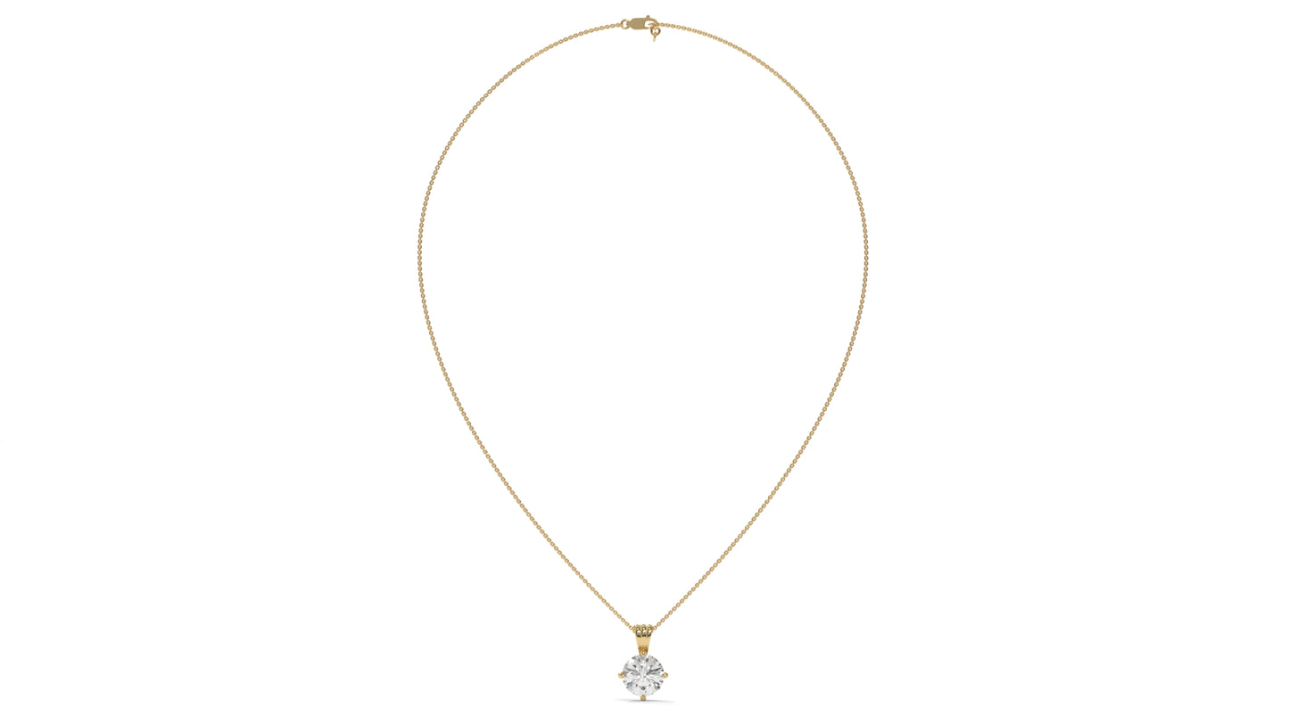 3.00 CTW Round Diamond Four-Prong Solitaire Pendant in 14K Yellow Gold – Secure Claw-Prong Setting