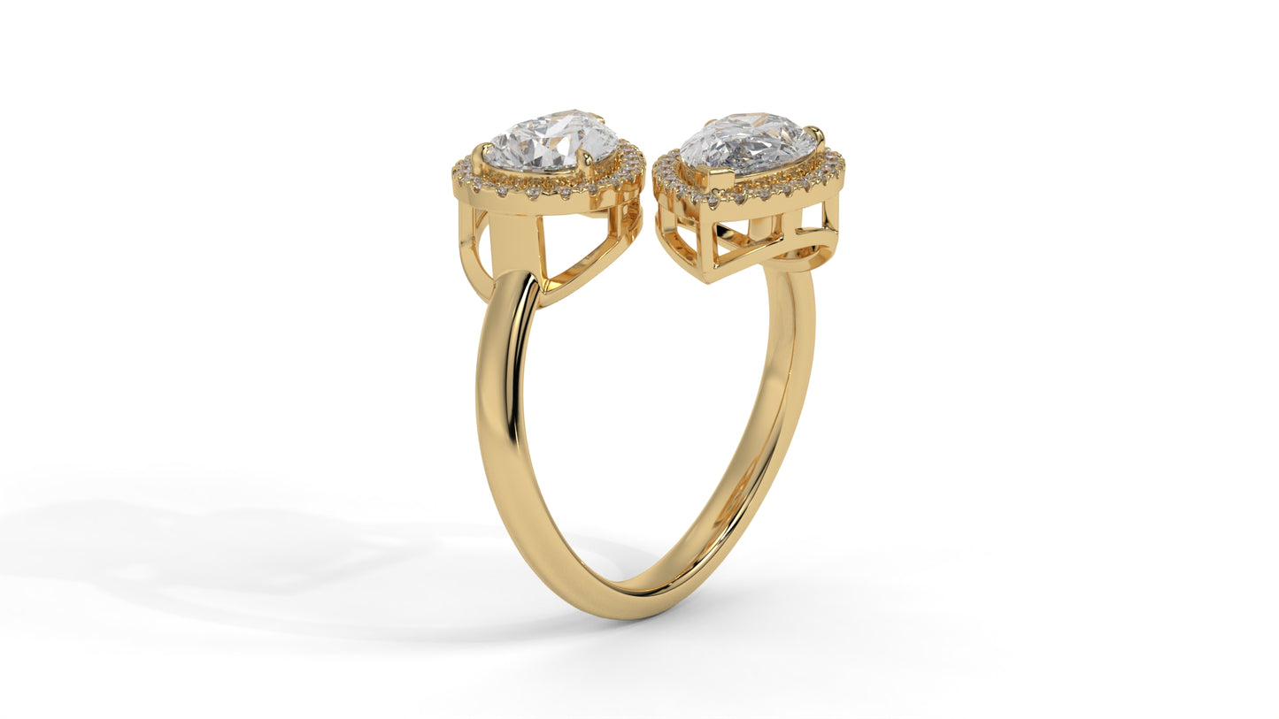 1.95 CTW Toi et Moi Diamond Ring in 14K Yellow Gold with Pear and Round Cut Diamonds