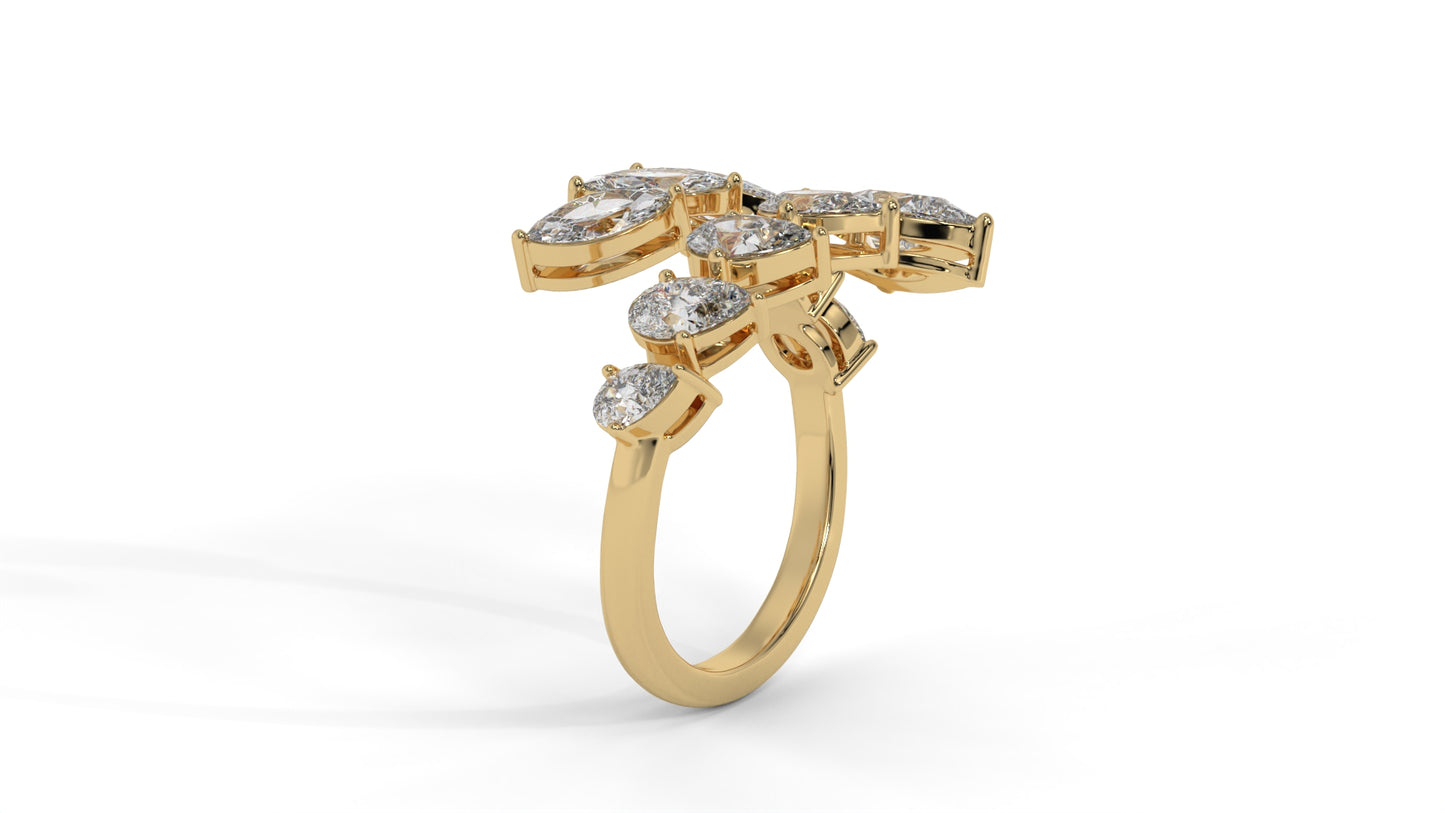 2.46 CTW Pear and Marquise Diamond Ring in 14K Yellow Gold