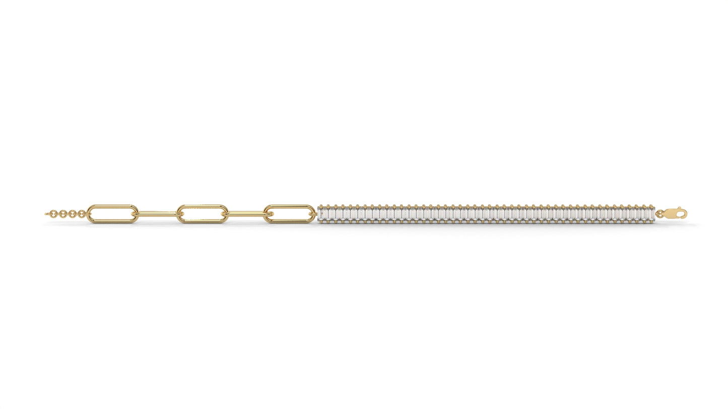 6.44 CTW Straight Baguette Diamond Bracelet in 14K Yellow Gold – Modern Link Design