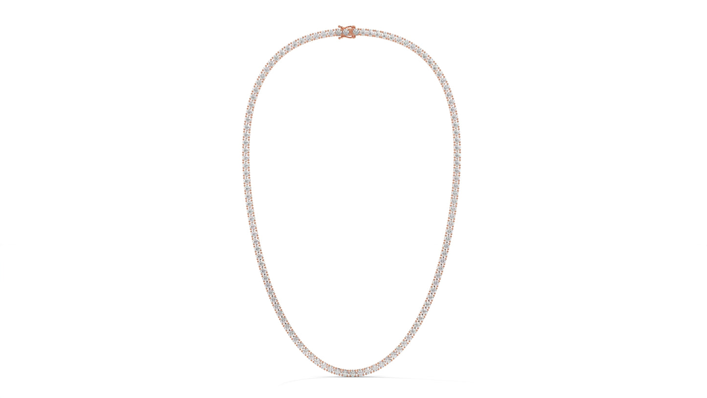 15 CTW Diamond Tennis Necklace in 14K Rose Gold – Classic Round Cut Single Row In 17 Inch